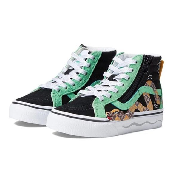 VANS Kids SK8-Hi Reissue Side Zip Sneakers Green Black Snake Print Size 2 - Picture 1 of 9